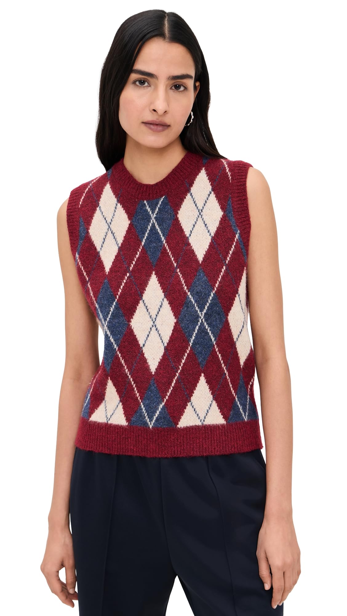 Another Girl Womens Argyle Knit Tank Sweater Vest