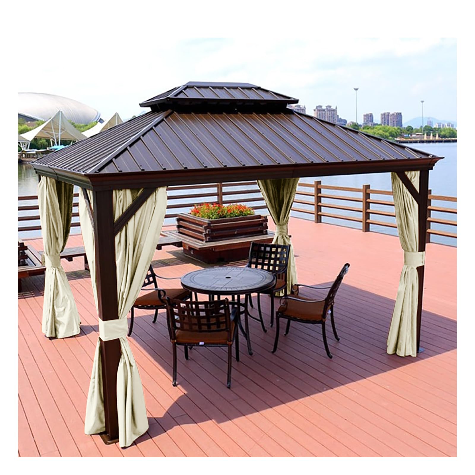 Rideaux D'extérieur Largeur212*Hauteur120cm Rideau pour Pergola Imperméable Rideau Exterieur pour Terrasse Rideau Pare Soleil pour Balcon Terrasse Porche Pergola Belvédère