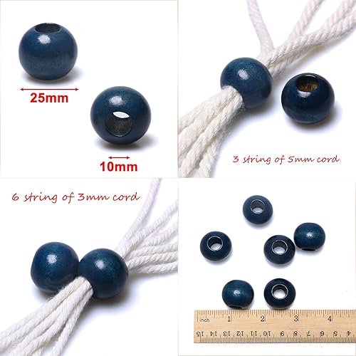 Miniatura 4 de Woodeni - 40 piezas de cuentas de macramé de madera azul marino de 24 mm con agujero grande de 10 mm para manualidades, cuentas separadoras de