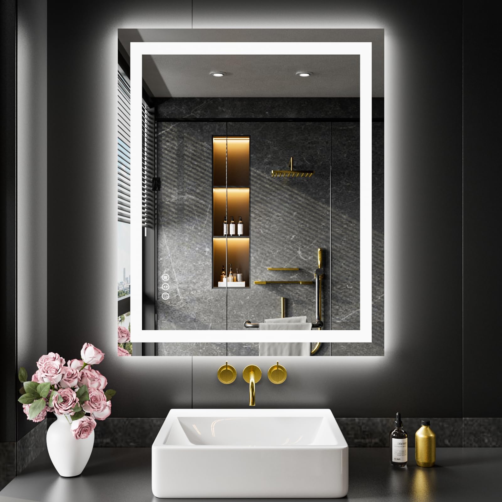 20X28 LED Bathroom Mirror with Lights, Anti-Fog, Dimmable, Backlit + Front Lit, Lighted Bathroom Vanity Mirror for Wall, Memory Function, Tempered Glass, Shatter-Proof, ETL Listed