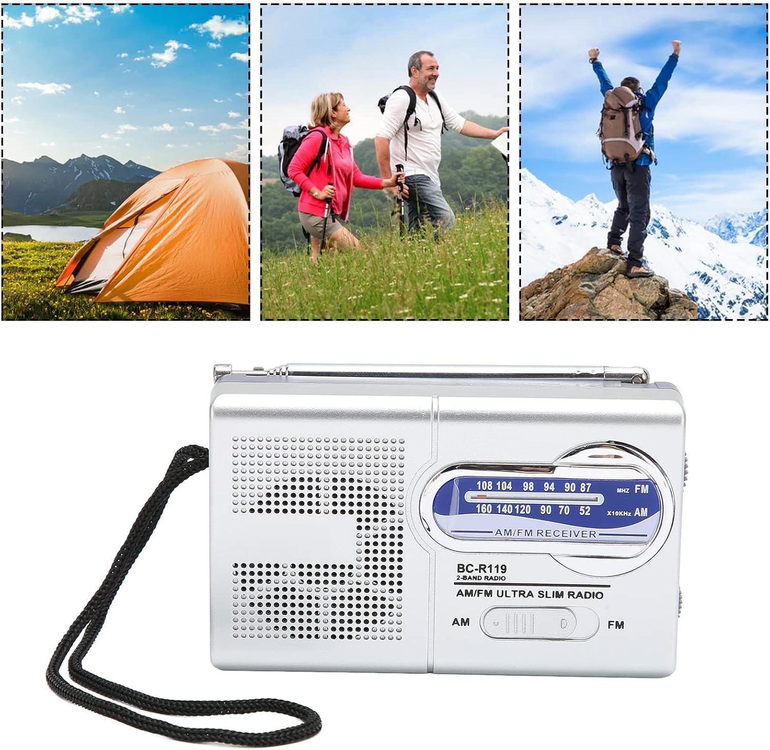 Przenośne radio AM FM, małe radio, na baterie, kieszonkowe radio do chodzenia, joggingu, kempingu, srebrne
