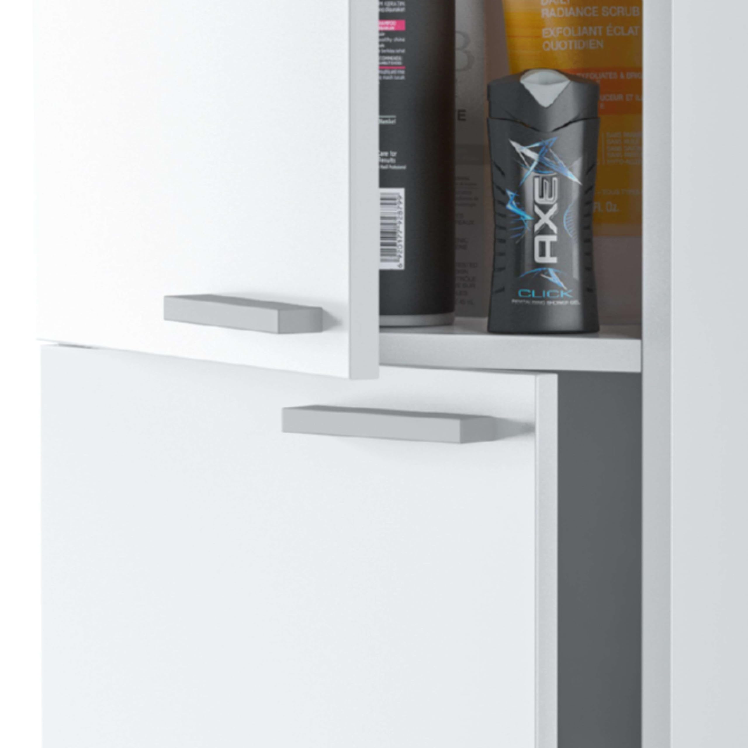ARKITMOBEL– Columna de Baño Alta con 2 Puertas y 4 Patas, Mueble Auxiliar de Baño, Color Blanco Brillo, 30x182x25 cm – Modelo Koncept