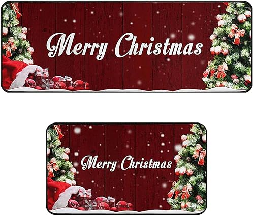 Miniatura 3 de Christmas Kitchen Rugs Sets of 2 Non-Slip Backing Absorbent Winter Snowflake Kitchen Mat Cushioned Anti Fatigue Washable for Home Party Christmas