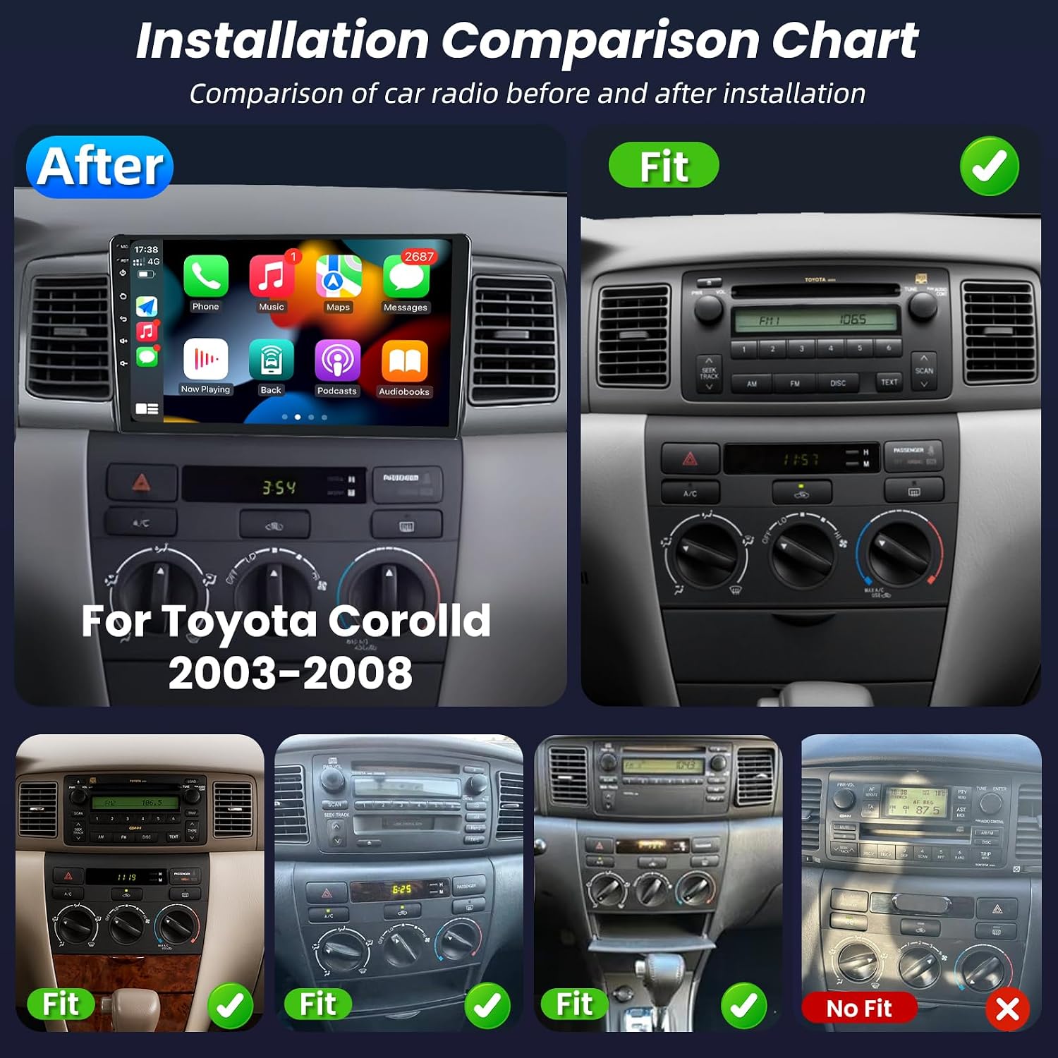 8Core 32G ROM Car Radio for Toyota Corolla 2003-2008: Wireless Carplay Android Auto Stereo 9 Inch 1280 * 800P IPS Touch Screen GPS Bluetooth 5G WiFi 1080P Backup Camera FM/RDS Steering Wheel Control