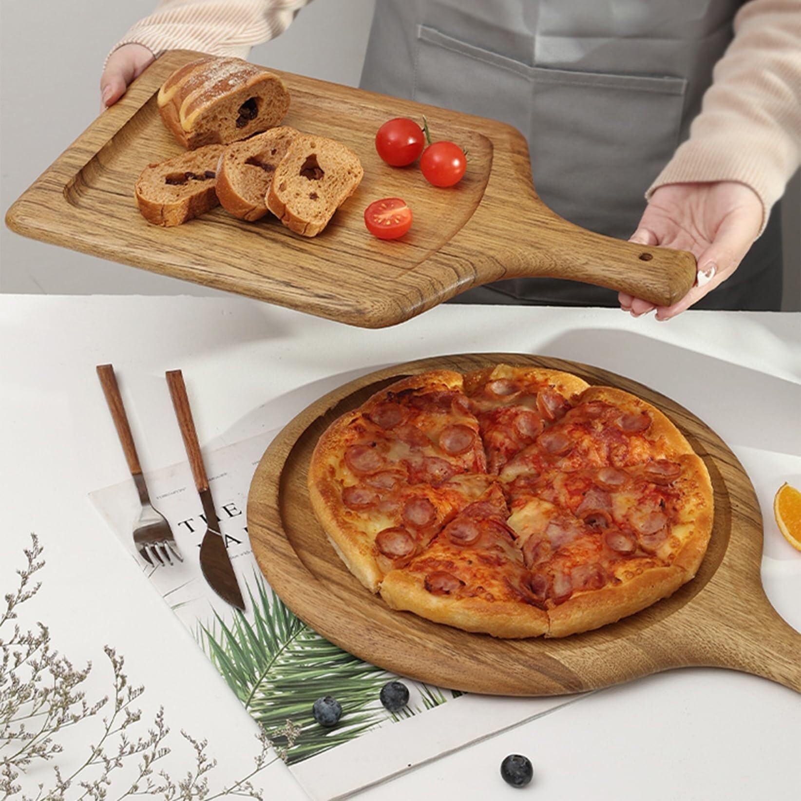 Tagliere in legno massello spesso con manici, tagliere per salumi in legno di zebra, regalo per matrimoni e inaugurazione della casa adatto ai coltelli (22 * 38 cm)