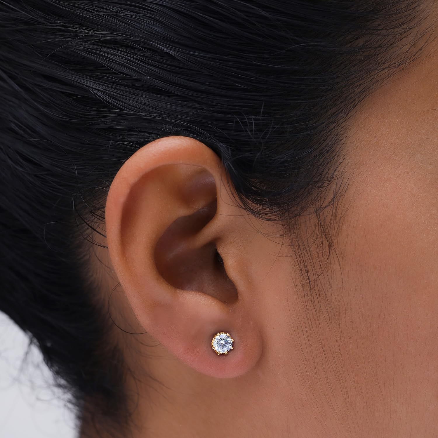 SAVEARTH DIAMONDS 18k Gold Plated Sterling Silver Post Solitaire Stud Earrings for Women | 5MM Moissanite Diamond Flower Stud Earrings | Trendy Jewelry Gifts For Her Push Back Earrings (0.80 Cttw) - Image 6