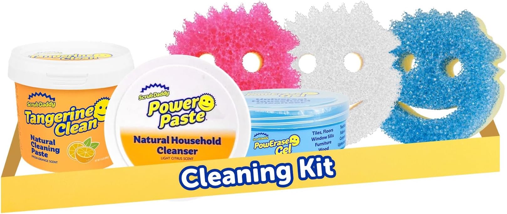 Sponges + Household Cleaning Supplies Bundle - PowerPaste Cleaning Putty, Tangerine Clean, PowErase Gel All Purpose Cleaner & Scrub Mommy (3 Pastes & 3 Sponges)
