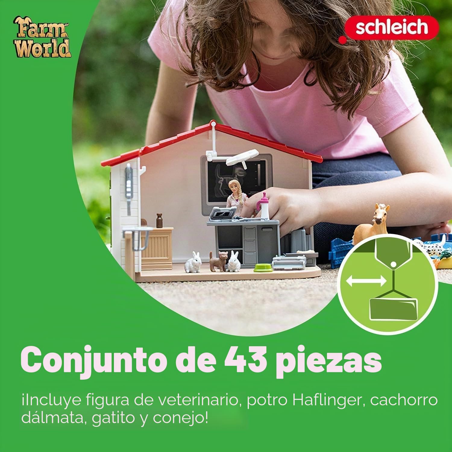 Schleich Farm World 42502 — Set de Clínica Veterinaria para Animales, 27 Piezas — Incluye Clínica, Veterinario, Animales de Juguete y Accesorios — Juguetes para Niños de 3 Años o Más