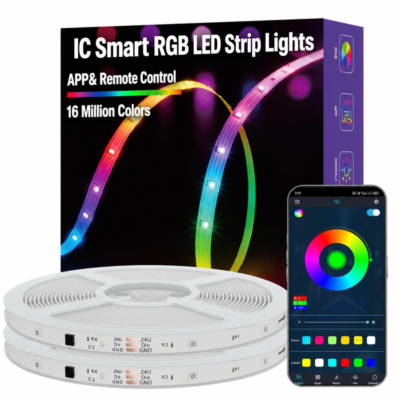 MFWW 100ft RGB+IC LED Strip Lights, LED Lights for Bedroom, Smart Control