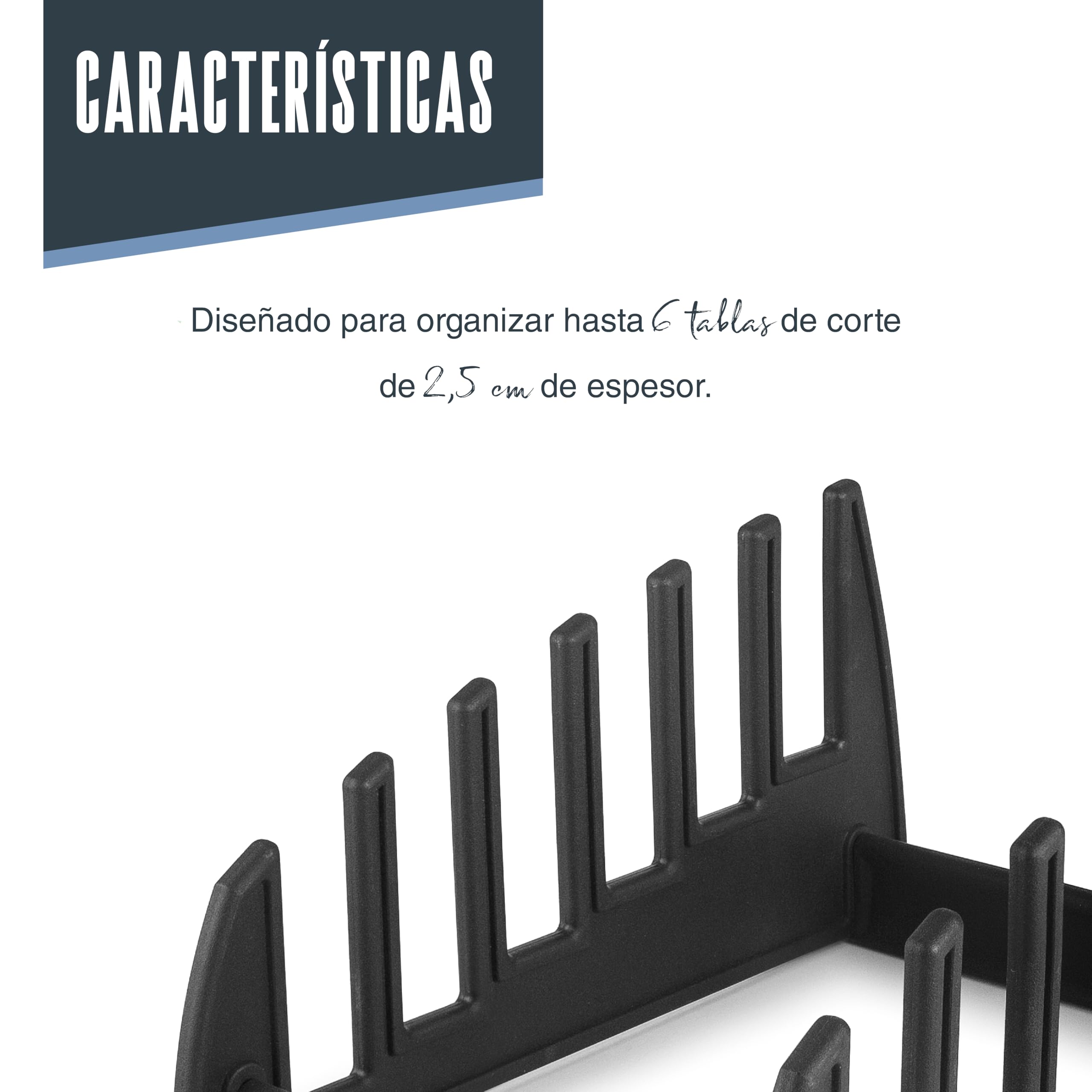 LACOR - 60565 - Soporte para tablas, Fabricado en polipropileno (PP), Para 6 tablas de corte, 23 x 32 x 16 cm, Multifuncional, Negro