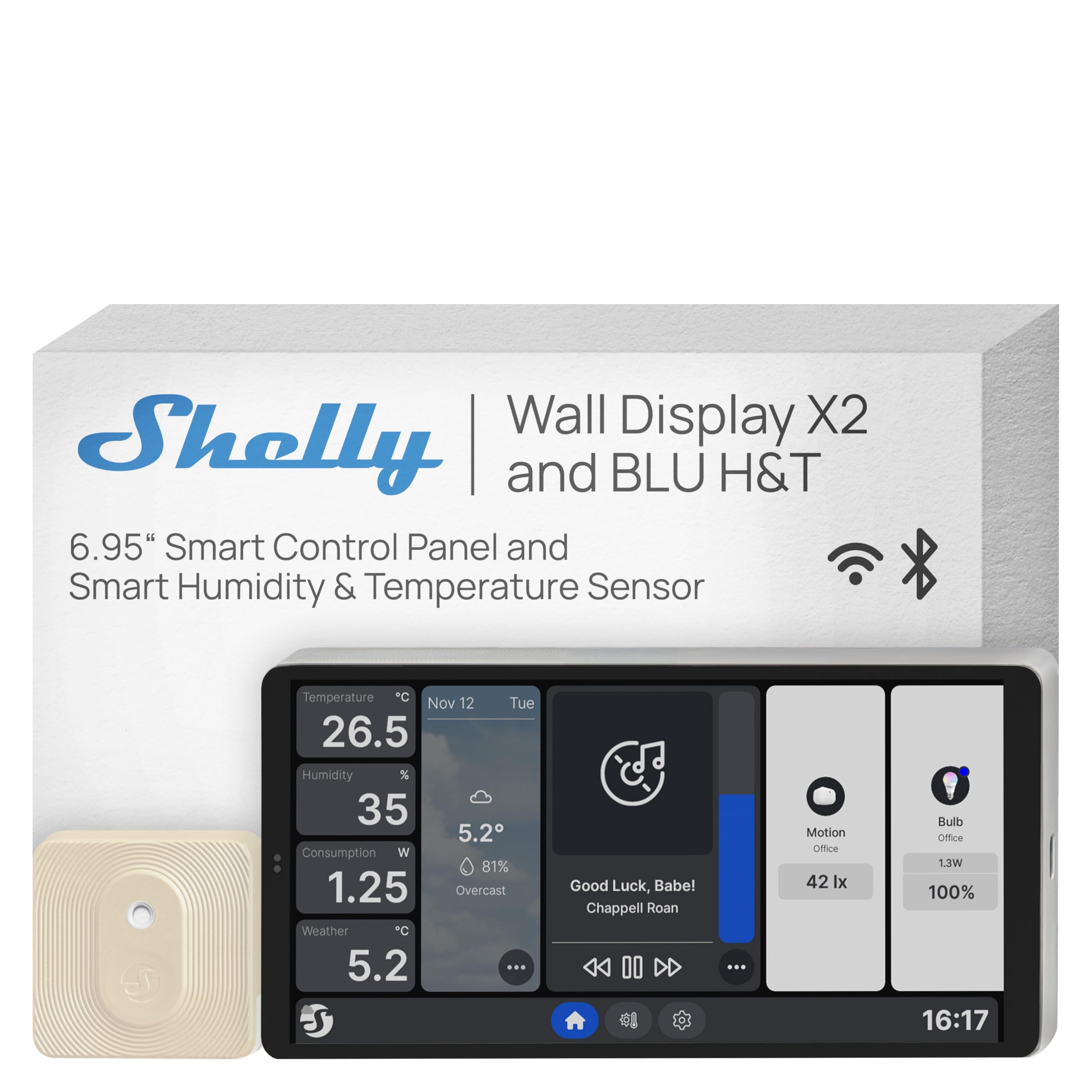 Shelly Shelly Wall Display x2 Silver + BLU H&T Silber (Bundle) - WLAN-Smart-Home-Bedienfeld, Thermostat, Integriertes 5A-Relais, Neutralleiter Erforderlich, Umweltdaten, Steuerzentrale, Alexa & Google Home
