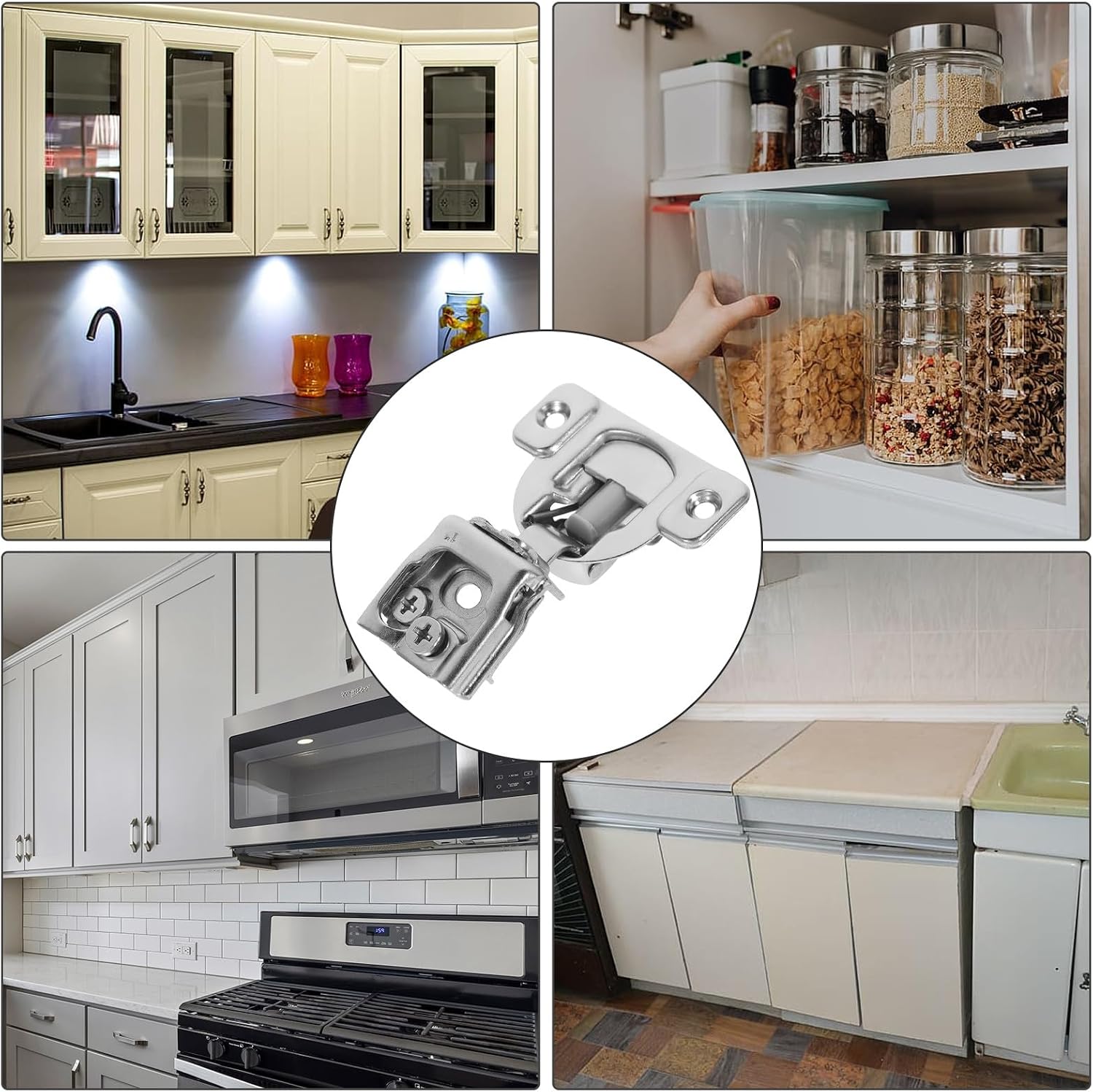 Full Overlay Soft Close Cabinet Hinges 3D Adjustable Silent Damping Door Hinges for Kitchen Cabinet Doors Replacement Black Short Arm