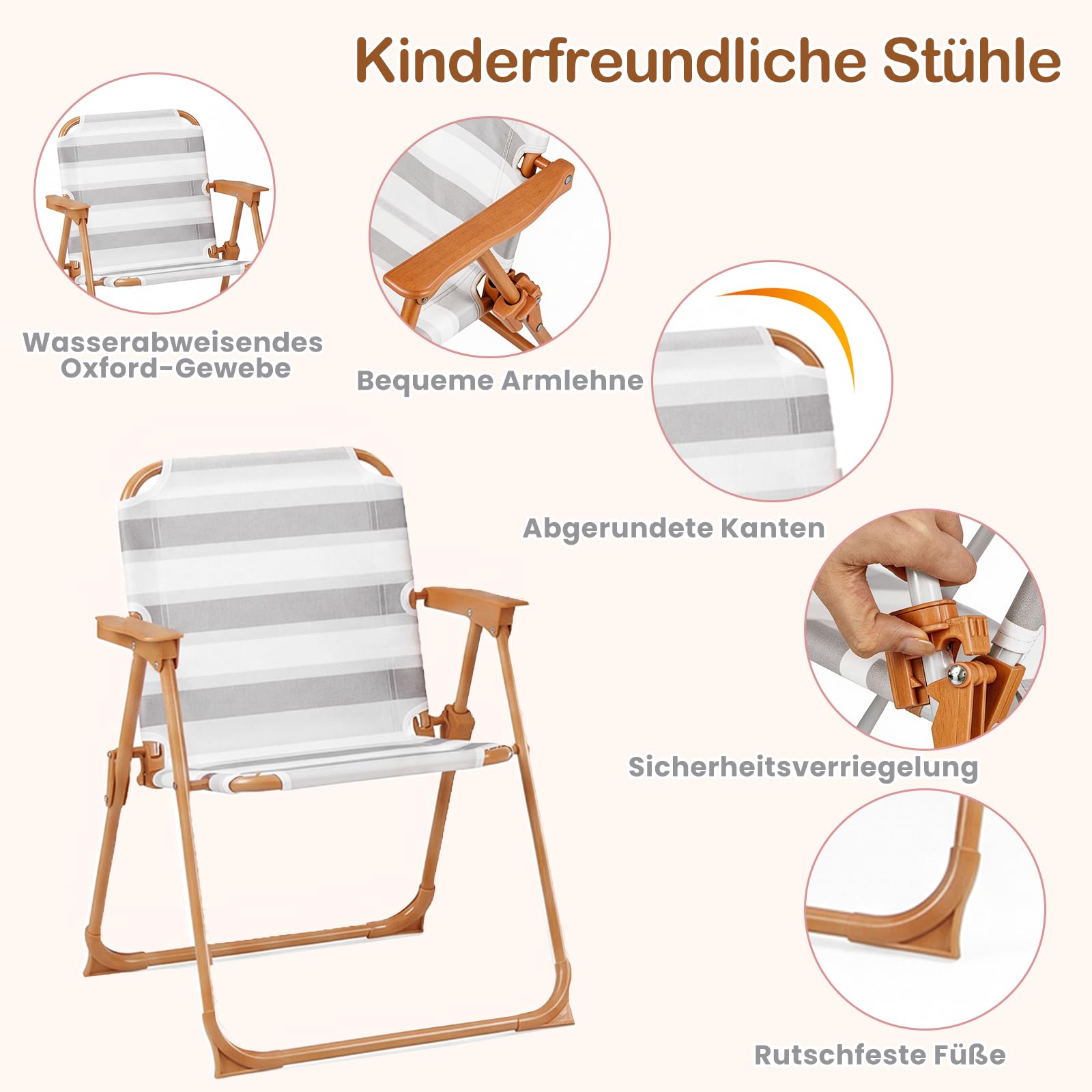COSTWAY Kindersitzgruppe mit höhenverstellbarem Sonnenschirm, 4 TLG. Kindersitzgarnitur mit Tisch & 2 Klappstühlen, Kinder Picknicktisch Outdoor, Kinder Gartenmöbel für Terrasse, Strand (Natur)