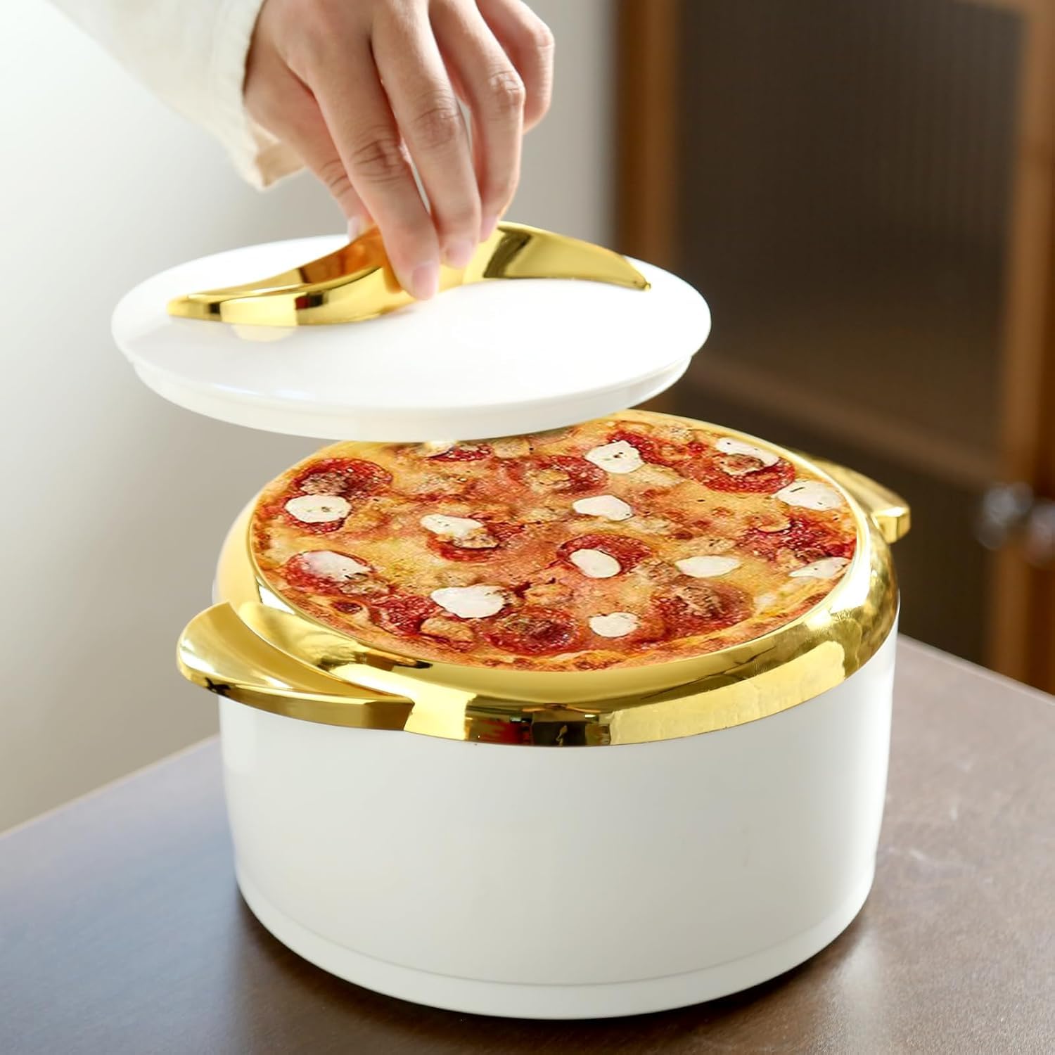 Ensemble De 3 Plats à Four Isothermes Haut De Gamme avec Couvercles - Récipients en Acier Inoxydable pour Aliments Chauds Et Froids, Parfaits pour Les Buffets Et Les Marble Bronze 2.6/2.1/1.6 QT