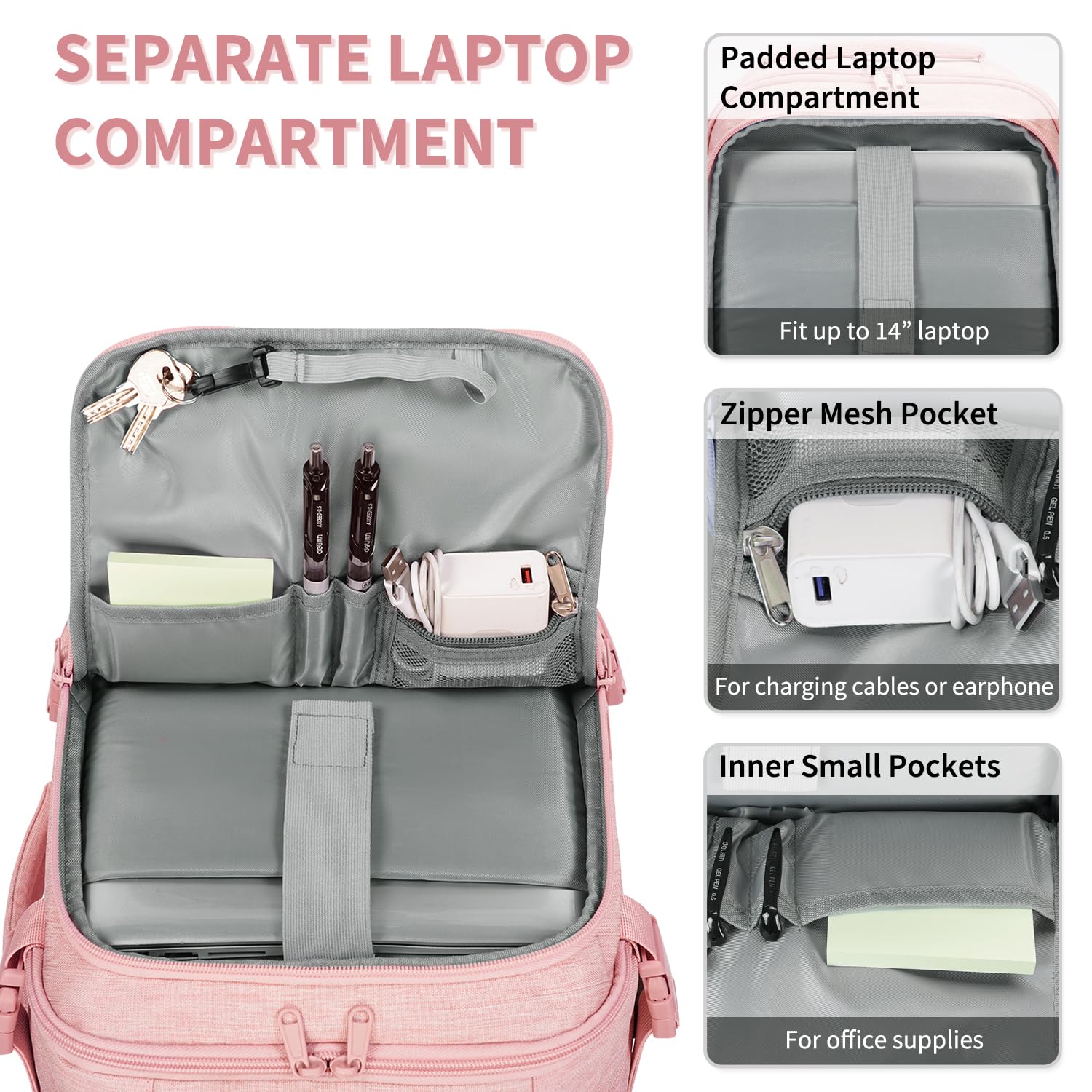 Narwey Zaino Ryanair 40x20x25 Bagaglio a Mano Borsone da Viaggio Borsa da Cabina Borsa Aereo Zaino Porta PC Donna Uomo 20L(Rosa)