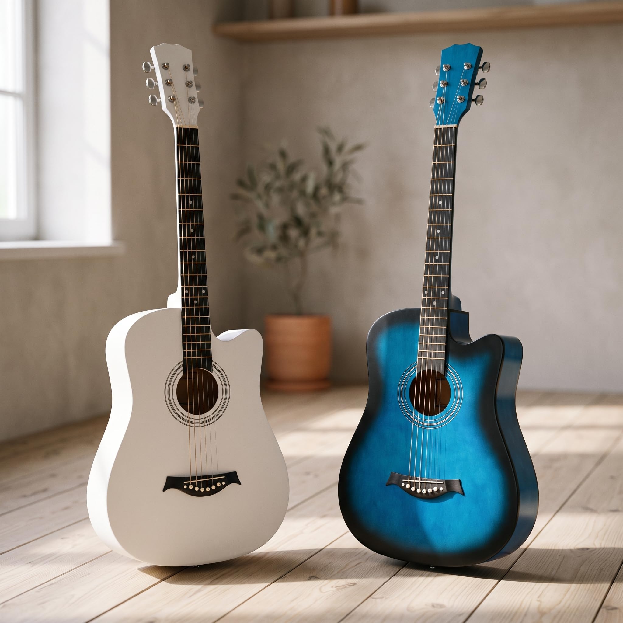 Acustica per Principianti, Kit Completo con 18 Tasti, Strumento Musicale in Legno, Chitarra acustica 38 pollici, colore blu sfumato, con accessori