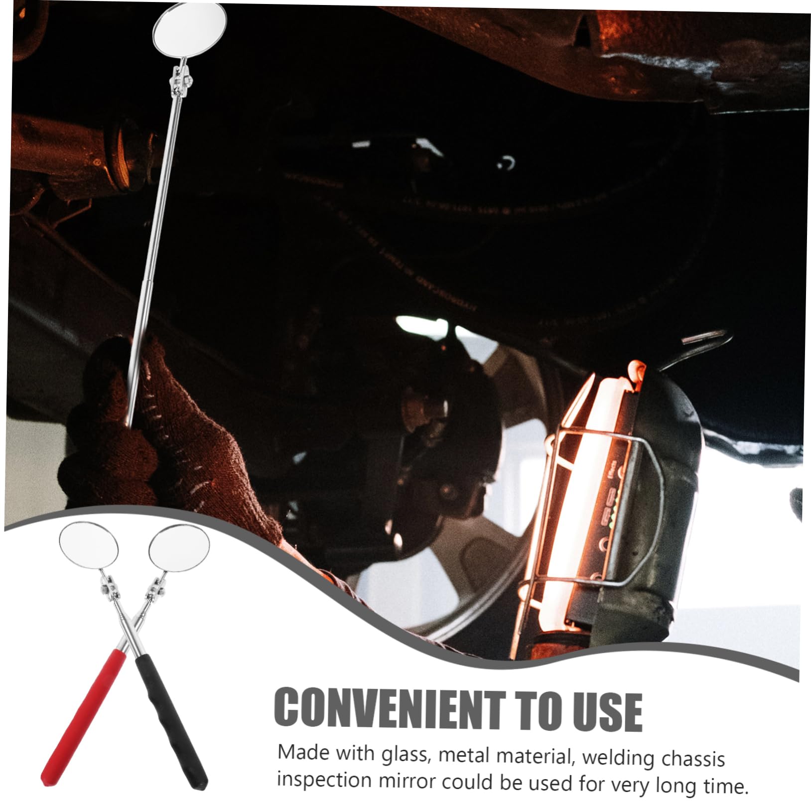 HAWILLOSCH Car Inspection Mirror 2pcs 50mm Telescopic Automotive Folding Maintenance Welding Chassis Lightweight