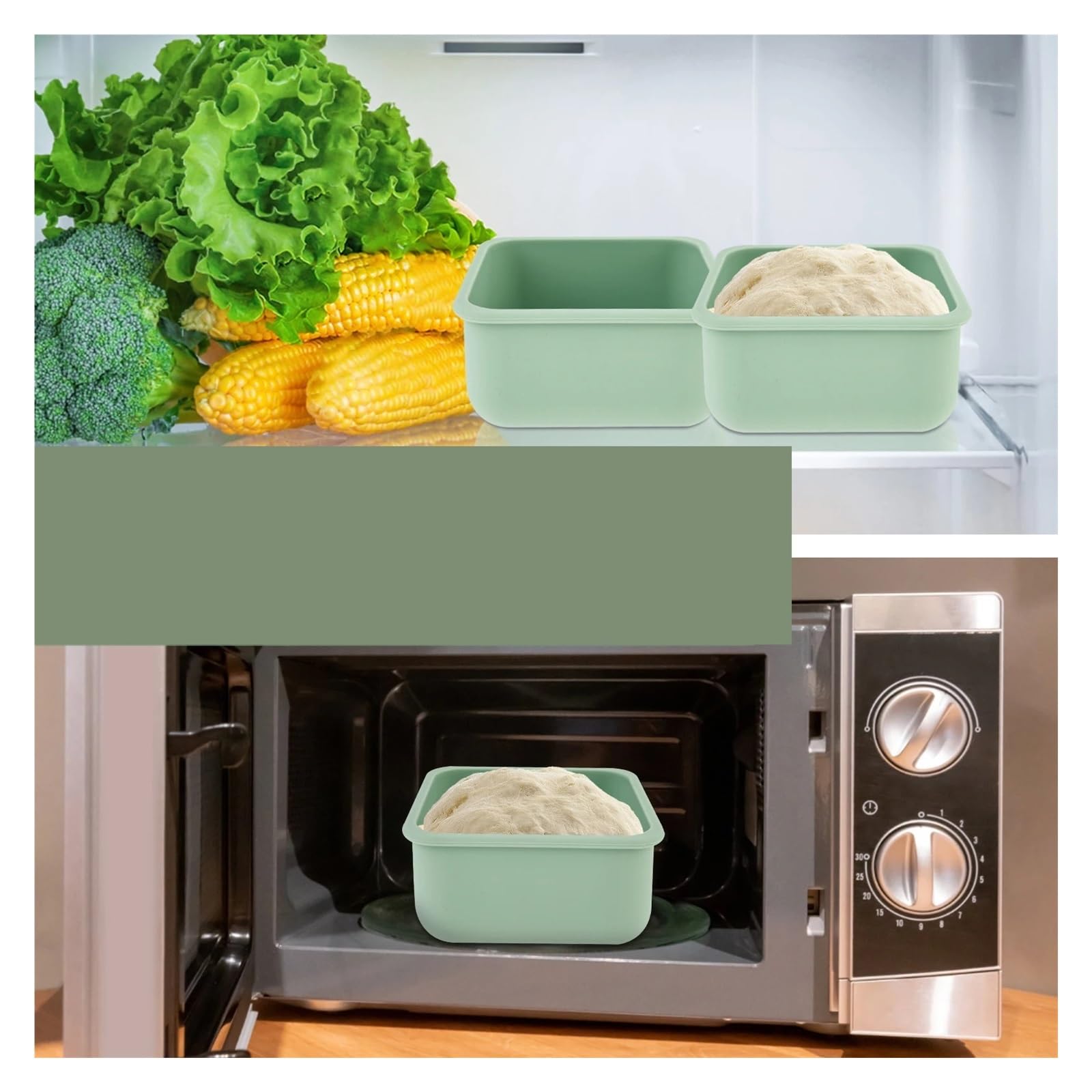 Cesta de fermentación pan y masa Pizza, herramienta plegable multiusos silicona for tostadas, for hornear(Green 2 Circular)