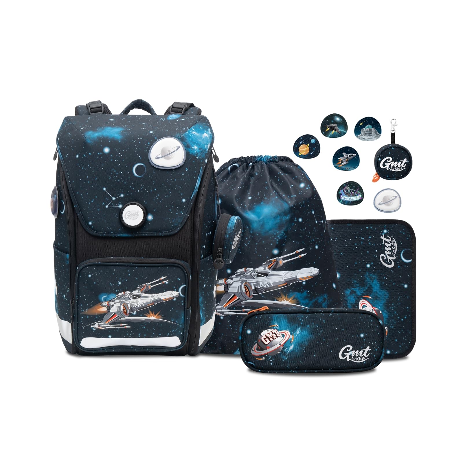 GMT for Kids Schulrucksack Set 6-teilig Ergonomische Volumen erweiterbar Schultasche Mädchen Junge Kinder Schulranzen Grundschule Einhorn Schultaschen 1-6. Klasse Rucksack 23 L