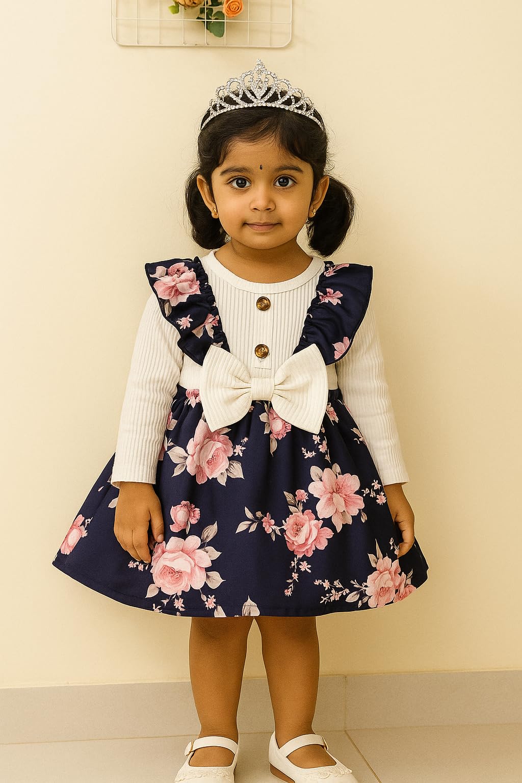 Buy & Try by Dharmikaay Girl's Lycra Floral Printed Frock Dress for Girls Short Frock Baby Princess Western Dresses| Stylish Fancy Kids Clothing for New Year, Fashion. (Blue, 3-6 Months) - Image 3 thumbnail