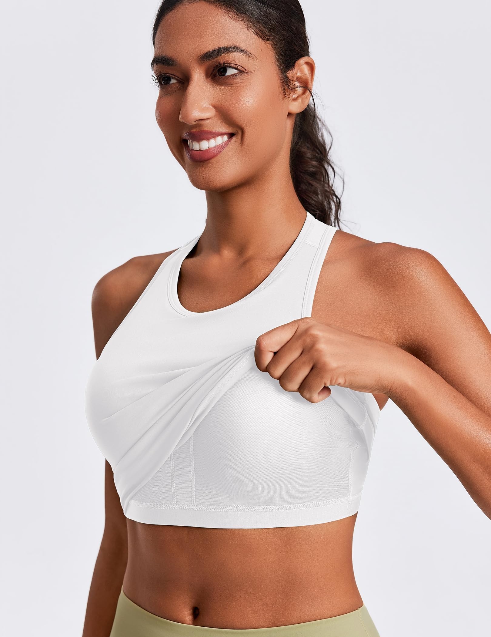 PINSPARK Workout Tops for Women Racerback Tank Top with Built in Bras Waist Length Yoga Tops Padded Athletic Gym Shirt — view 4