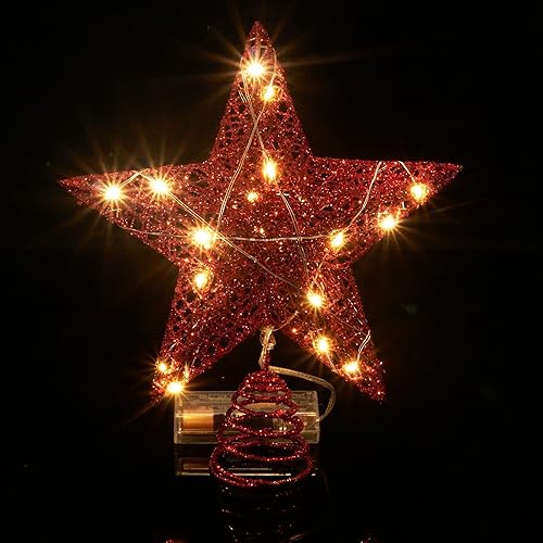 Miniatura 2 de Emopeak 20 LED Christmas Tree Topper, 8 Inch Indoor Iron Art Star Treetop Light, Two Modes (Keep Light ONFlash) (Red, 8"20CM)