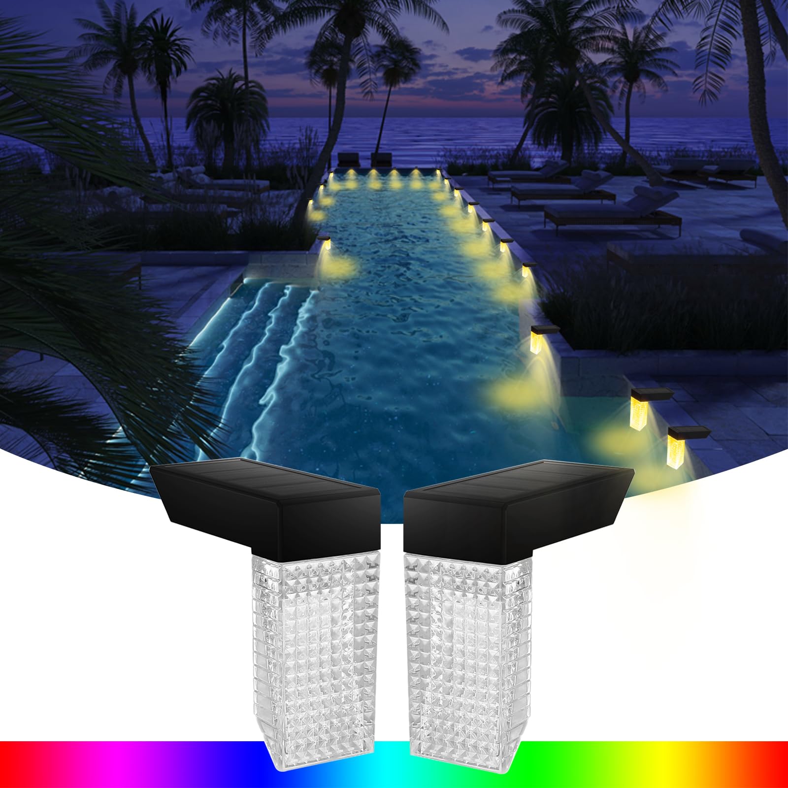 FOSUNKERLed Solar Stair Lights Outdoor,Solar Step Lights,Solar Fence Lights for Outside,Solar Lights Outdoor Waterproof for Garden, Deck, Walkway, Fence, Step, Wall (2 Pack)