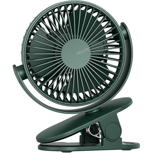 JISULIFE Clip on Fan, Stroller Fan Battery Operated, Portable 4000mAh Rechargeable, 4 Speeds, Powerful Wind Ultra Quiet for Stroller, Office, Bedroom - Green