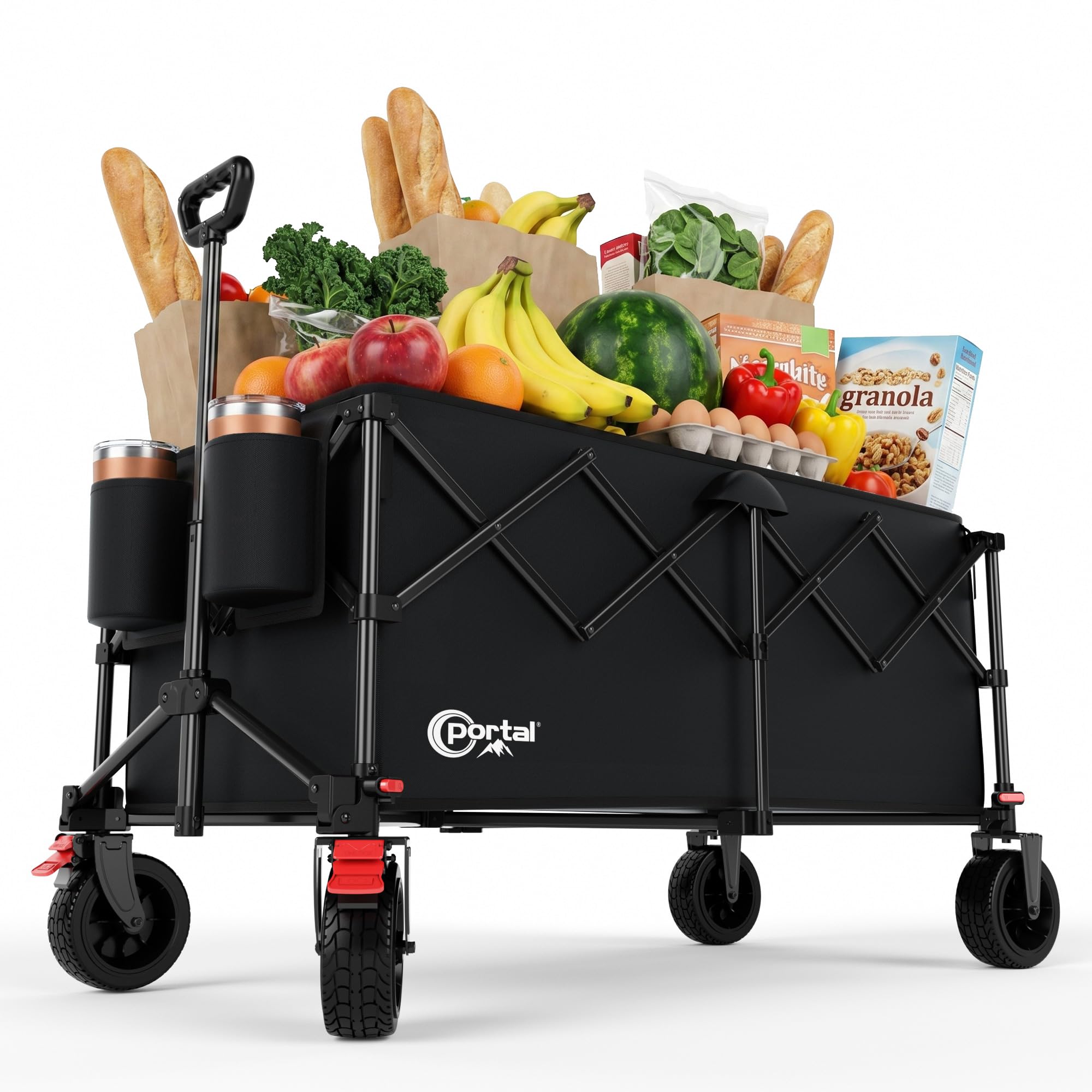 Bollerwagen faltbar 300L XXL Ladefläche 150kg belastbar Handwagen mit Getränkehalter Transportwagen klappbar Strandwagen Faltwagen für Garten Camping Festival