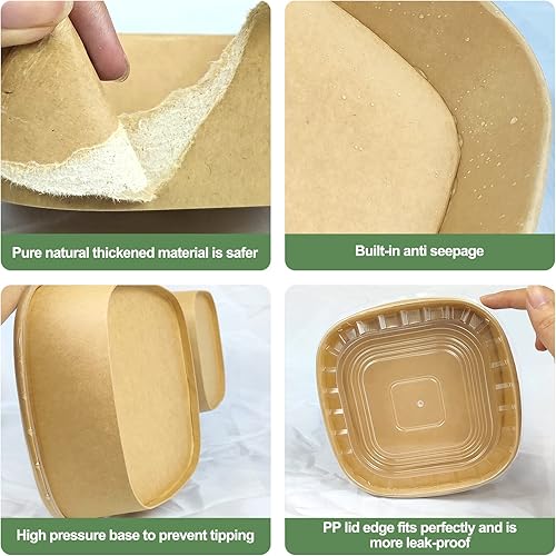 Miniatura 4 de S Dawezo Recipientes desechables de papel kraft para llevar alimentos recipientes resistentes a fugas y grasa caja para llevar de 42 onzas paquete