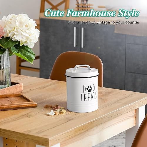 Miniatura 5 de Recipiente hermético para perros pequeños, 6 pulgadas de alto x 4.9 pulgadas, redondo, blanco, para encimera de cocina, recipiente de almacenamiento