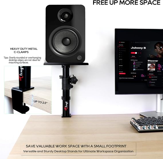 Speaker Stand Desktop Small Clamp Monitor Speaker Stand | Tabletop 24×22.5cm | Height Adjustment 22-36cm | Angle Adjustment ±10° | Load Capacity 15kg | Space-saving Speaker Stand Type 2-Piece