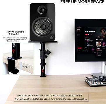 Speaker Stand Desktop Small Clamp Monitor Speaker Stand | Tabletop 24×22.5cm | Height Adjustment 22-36cm | Angle Adjustment ±10° | Load Capacity 15kg | Space-saving Speaker Stand Type 2-Piece