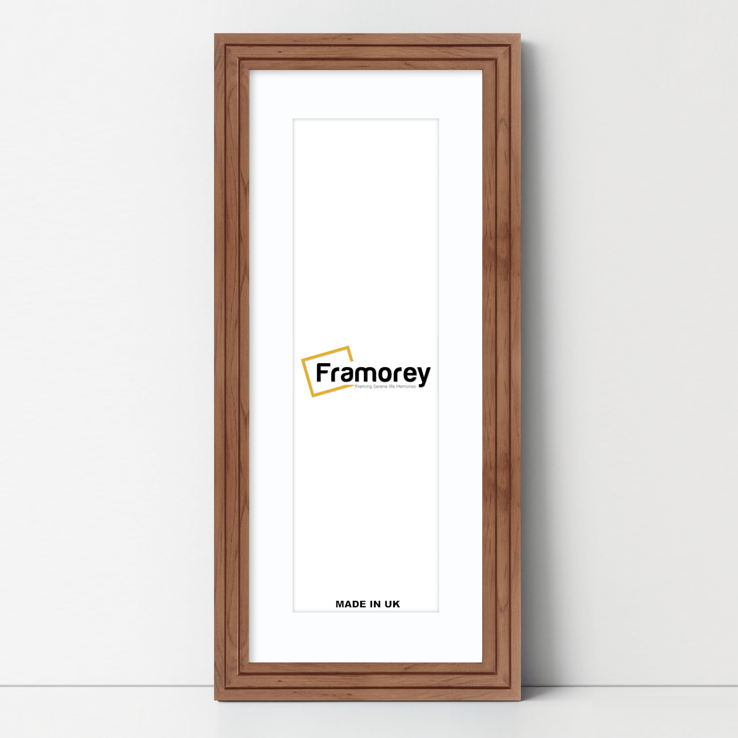 Framorey Framing Serene Life Memories Walnut With White Mount Framorey Panorama Step Style Wooden Effect Picture Frame, 24X12" Size Walnut Photo Frame With 20X8" Size White Mount, Photo Print Frames, Wall Hanging Poster Frame, Best Photo Frames For Living Room