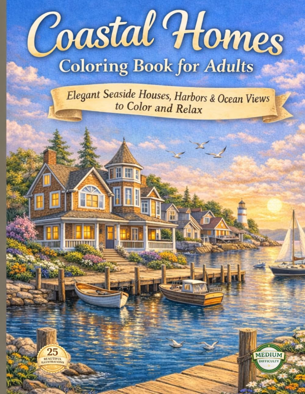 COASTAL HOMES COLORING BOOK FOR ADULTS: Elegant Seaside Houses, Harbors & Ocean Views to Color and Relax