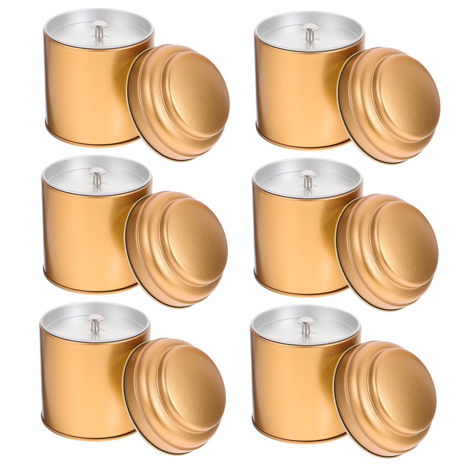 Contenedores Metálicos para Té y Café Tapa Doble Hermética, 6 Botes Pequeños Dorados para Guardar Snacks y Bolsitas de Té en Cocina
