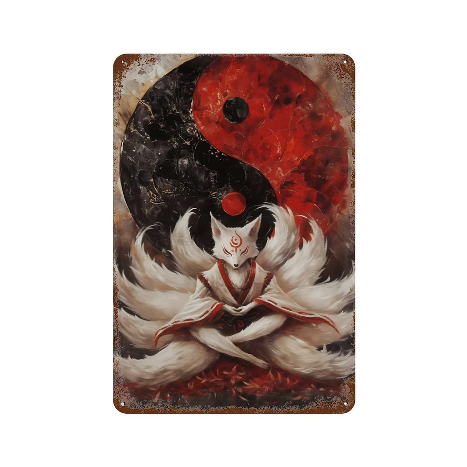 Nine-Tailed Fox Yin Yang Retro Metal Sign 11.8"x7.9", for Bistro, Counter And Cafe Decor, Rustic Home Decor