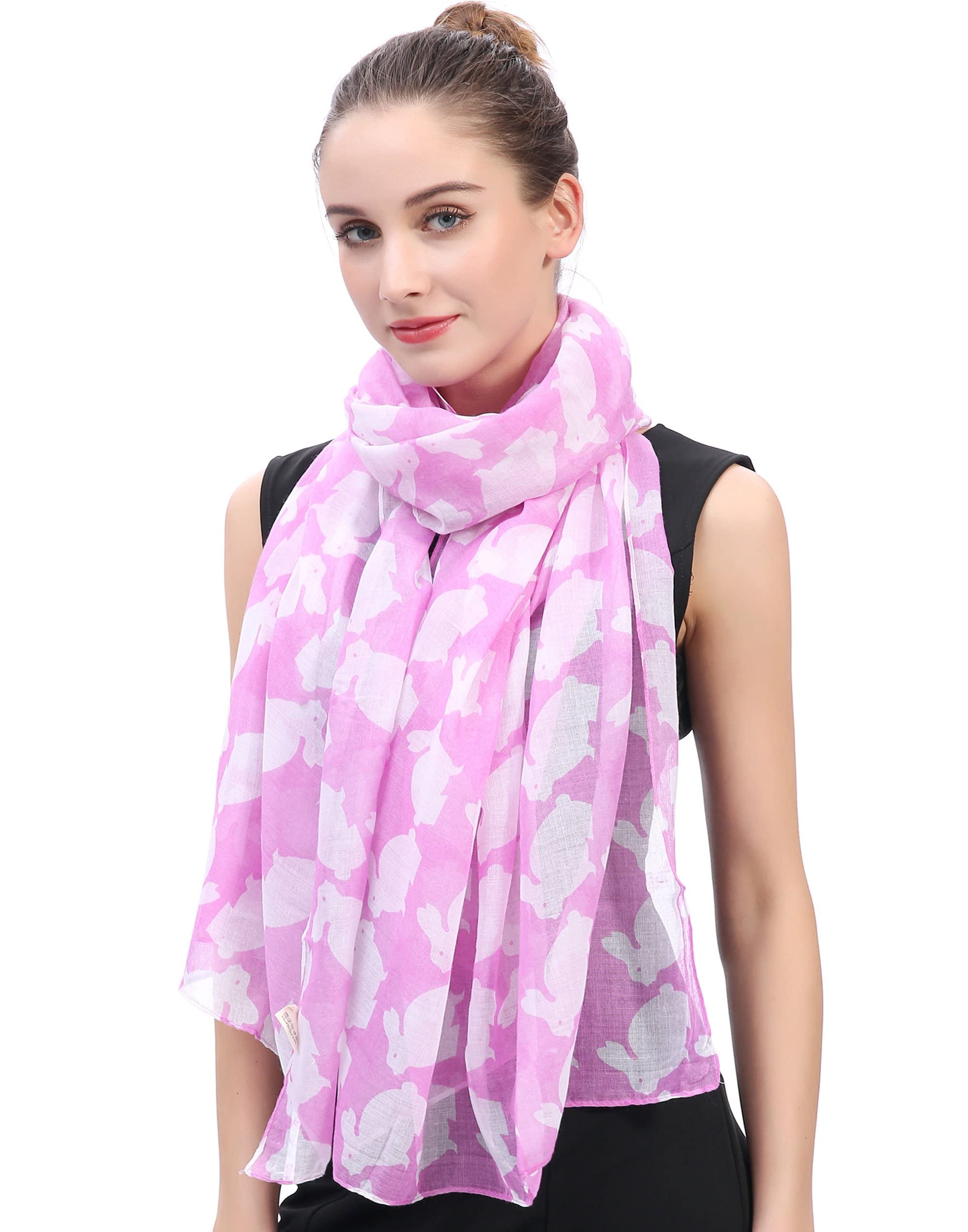 Lina & Lily Rabbit Bunny Print Women's Scarf Shawl Oversized (Pink & White)