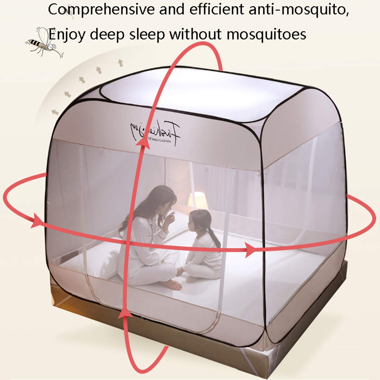 Zanzariera per Letto a baldacchino, Campeggio, Matrimoniale, Portatile, da Viaggio, per casa, antizanzare, Pieghevole, a comparsa, per Letto, Grigia - 1,5 * 2,0 m
