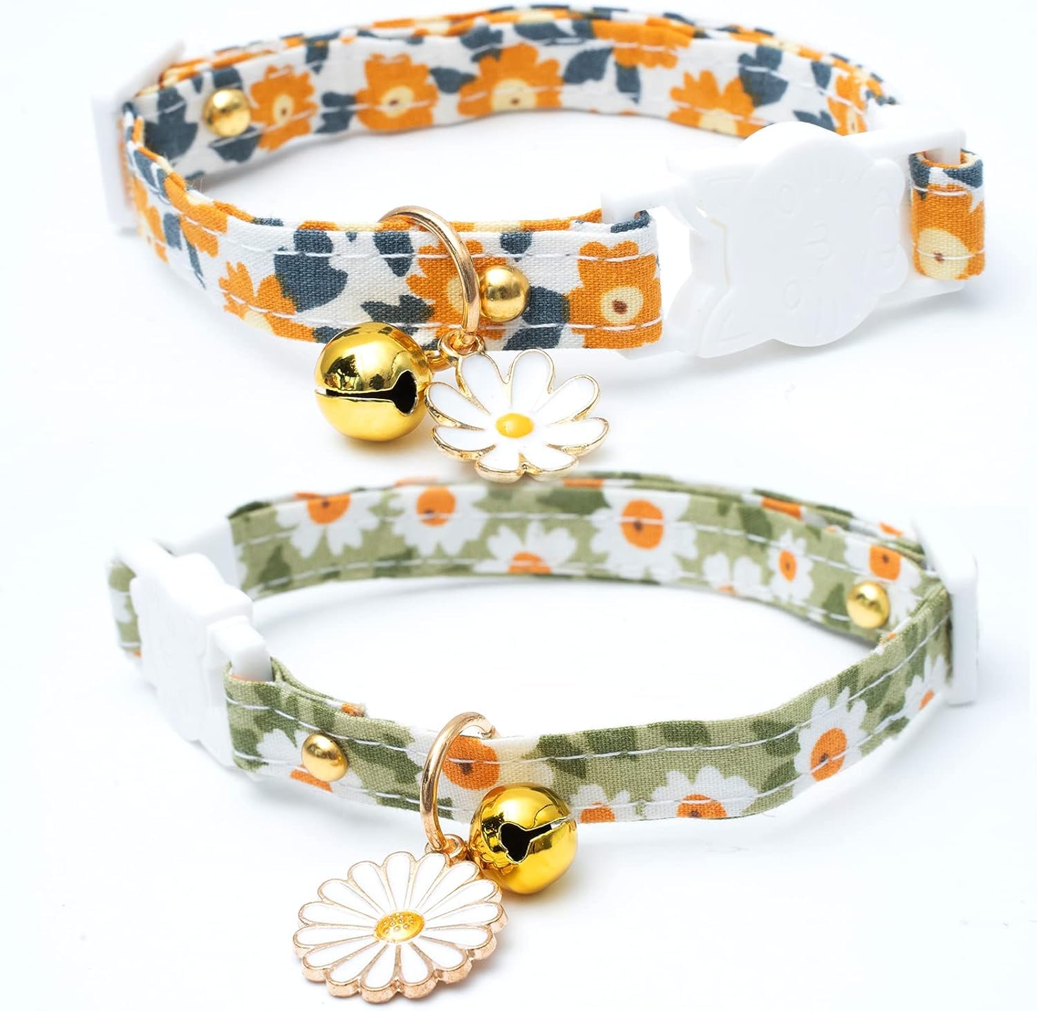 Neouth Cotton Breakaway Cat Collars With Bell Daisy Pendant Kitty Kitten Collars Green Orange Collar For Female Girl Cats Male Boy Cats (2 Pack), 12 Cm, 6 Cm (B0D56SB26D) Amazon Price History, Amazon Price Tracker