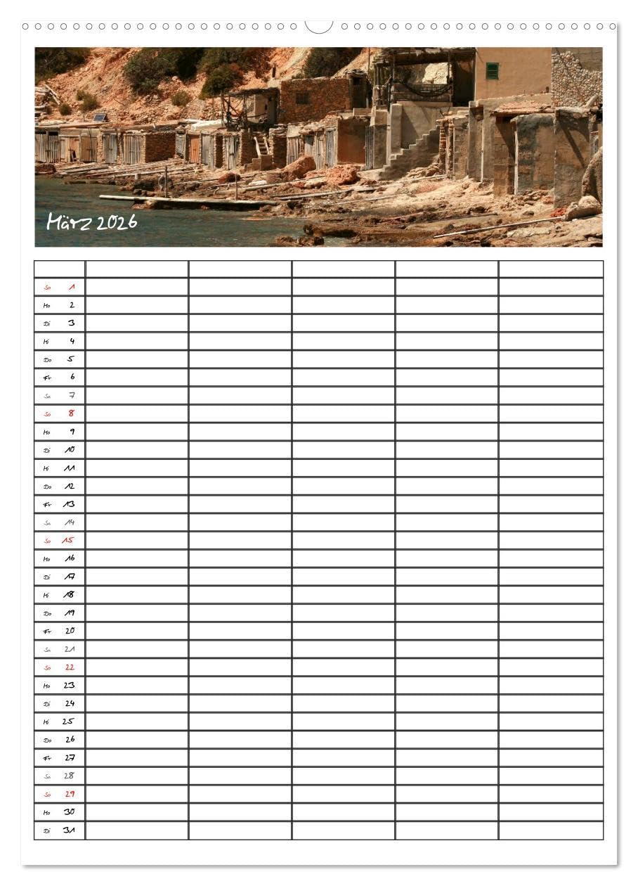 Ibiza/Familienplaner (hochwertiger Premium Wandkalender 2026 DIN A2 hoch), Kunstdruck in Hochglanz: Zauberhaftes Ibiza (CALVENDO Orte)