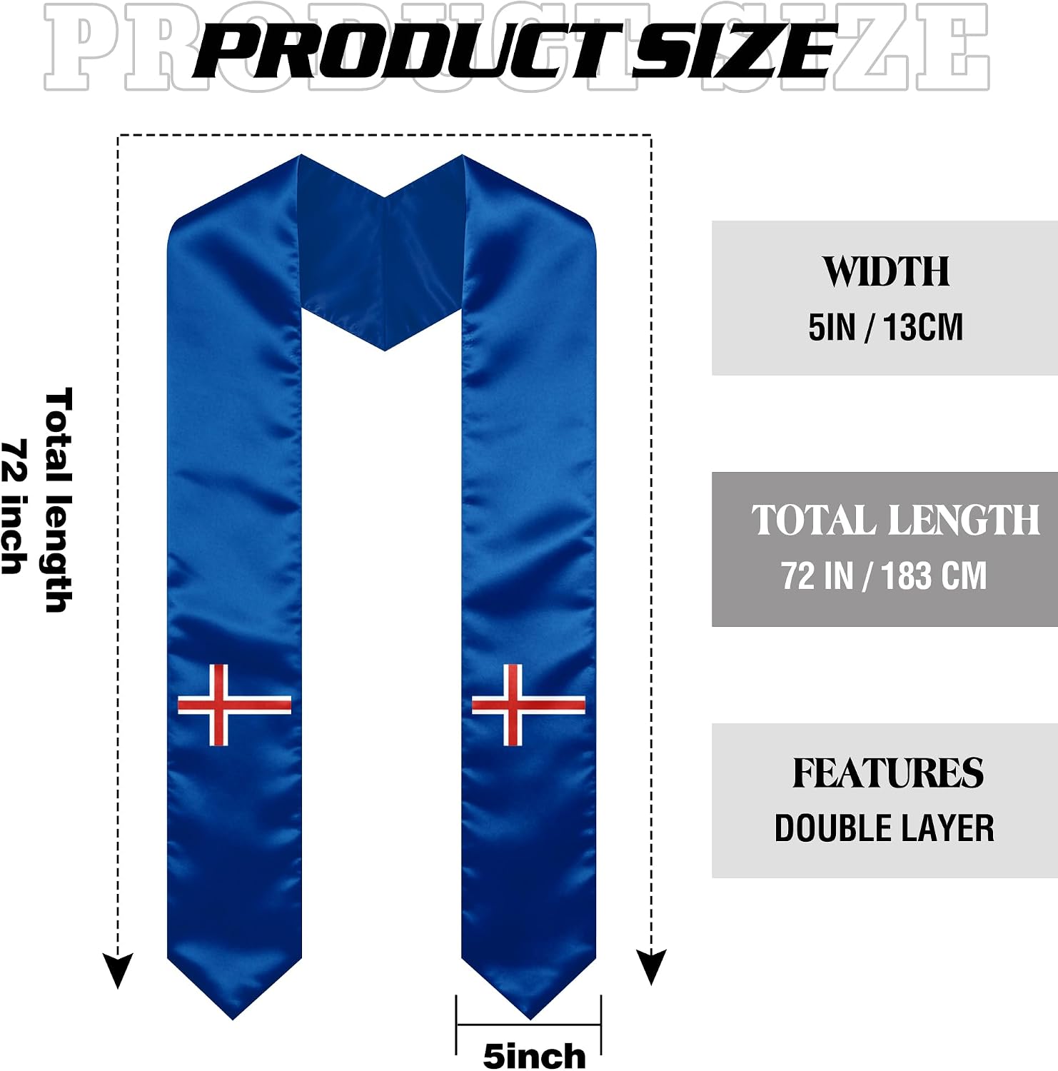 Iceland Graduation Sash Stole International Study Abroad Unisex Iceland Flag Graduation Scarf