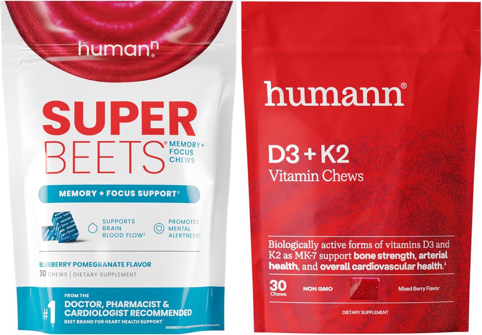 Humann SuperBeets Memory + Focus & D3 + K2 Chews