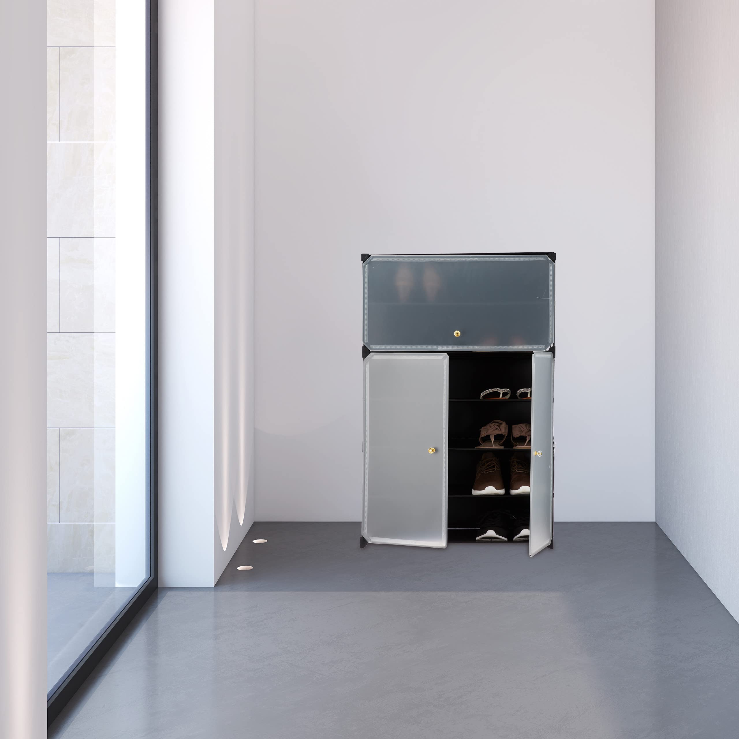 Relaxdays Scarpiera in Plastica, 6 Scomparti Chiusi, 94x61,5x31,5 cm, Scaffale 24 Paia di Scarpe, Componibile, Nero