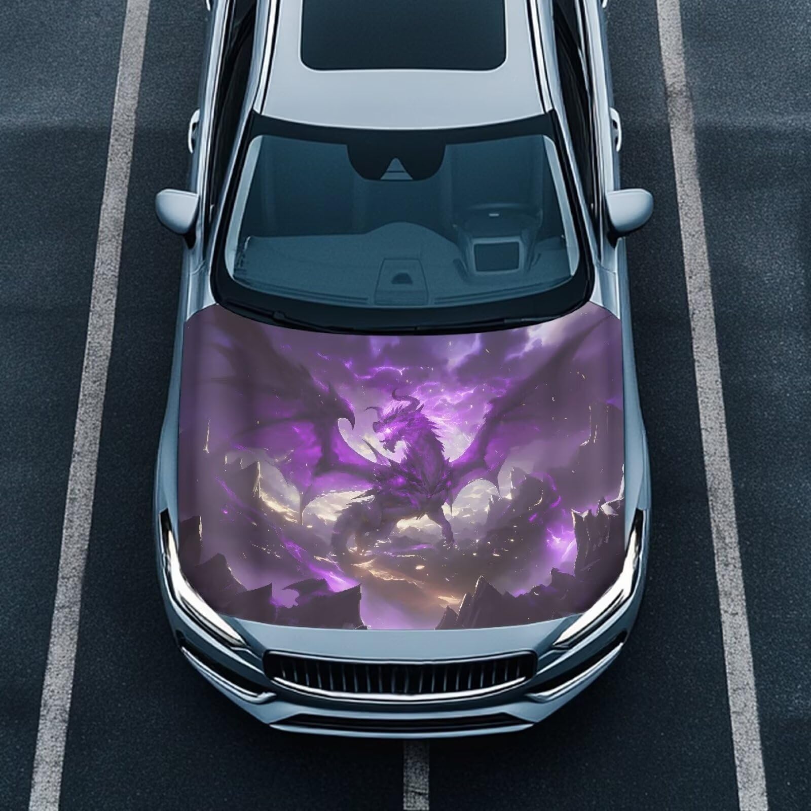 Purple Dragon Print Car Hood Cover 59×39 Inch Stretchable Car Hood Wrap Blankets Auto Banner Waterproof Auto Exterior Accessories for Compact SUV Sedans Trucks