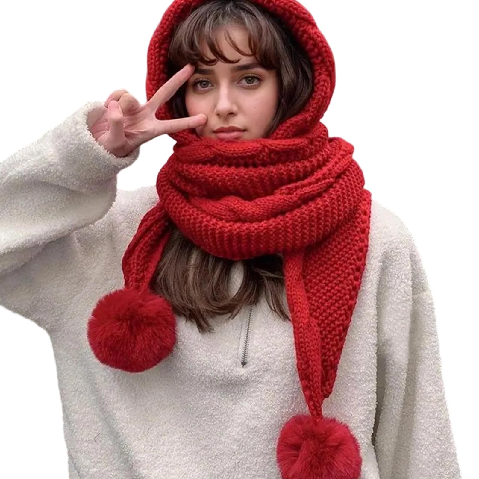 MICFENY Thicken Knit Ushanka Neck Gaiter Furry Lining Thicken Neck Warmer Knit Scarf for Cold Weather Insulated Hat