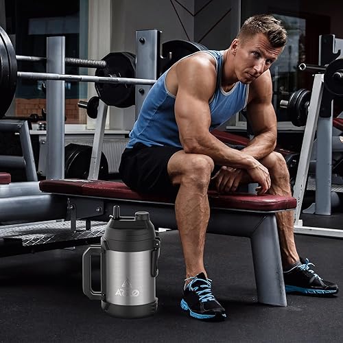 Miniatura 5 de Jarra de agua deportiva  Botella de agua de un galón  Botella grande de acero inoxidable aislada para gimnasio, entrenamientos, baloncesto, fútbol,