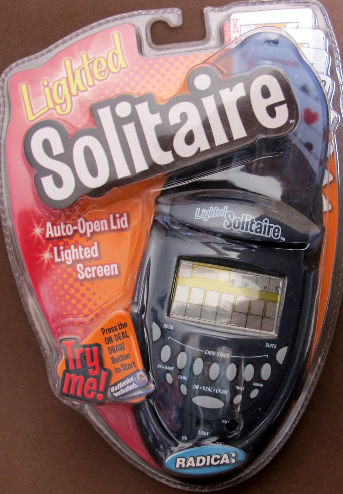 Radica HANDHELD LIGHTED SOLITAIRE GAME w AUTO OPEN LID