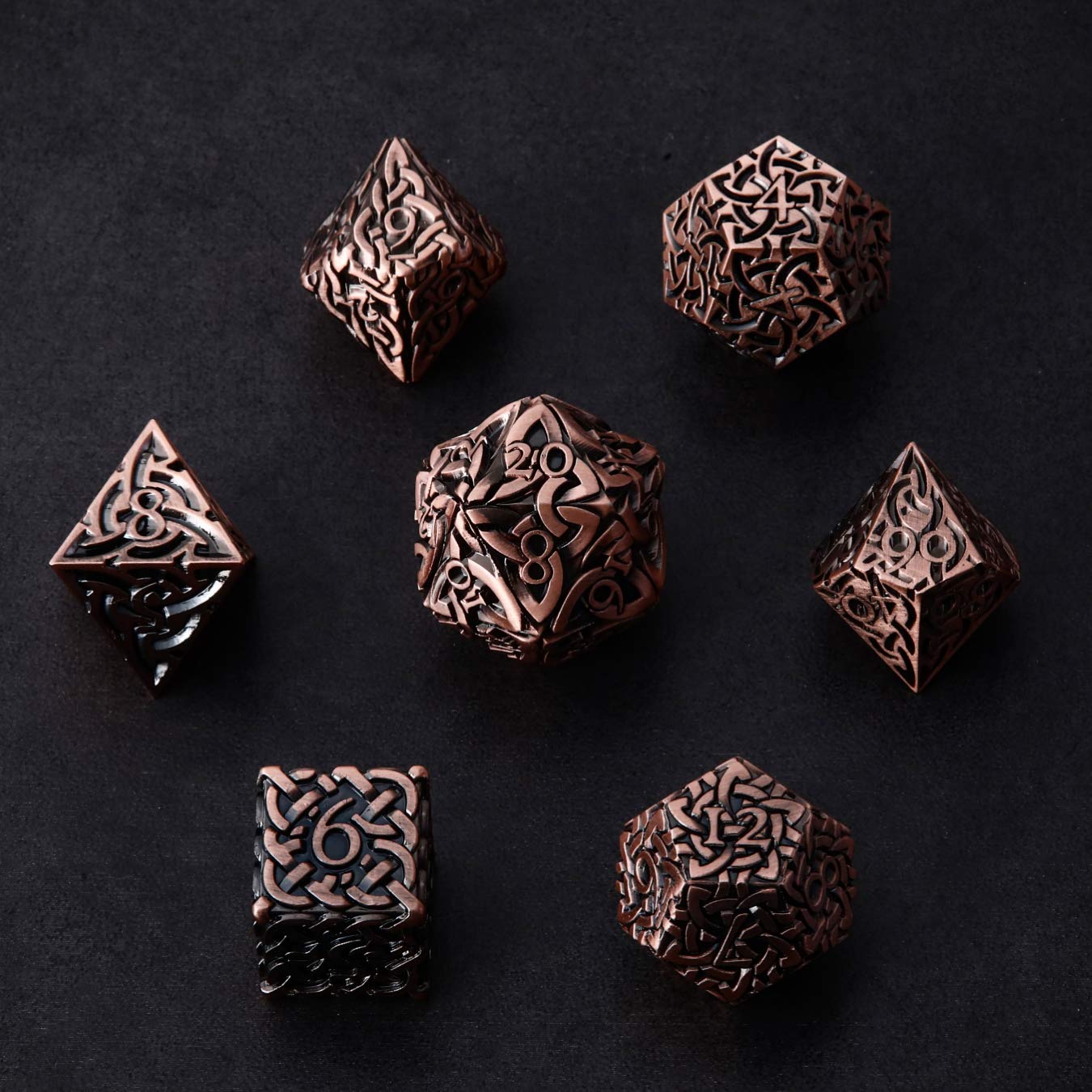 Lot de 7 dés polyédriques en métal avec nœuds celtiques extra lourds et grands pour donjons et dragons Call of Cthulhu Pathfinder