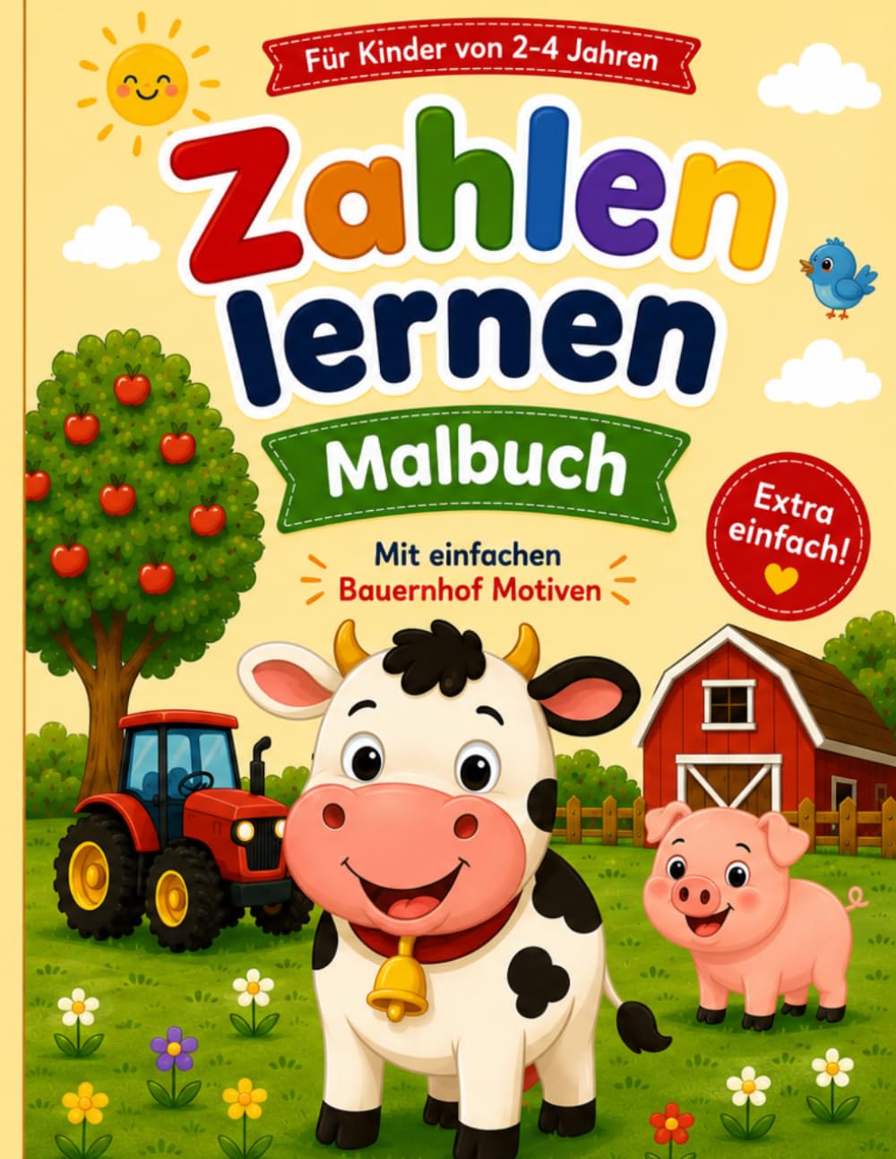 Zahlen lernen Malbuch für Kinder 2–4 Jahre: Bauernhof Tiere zum Ausmalen und Lernen